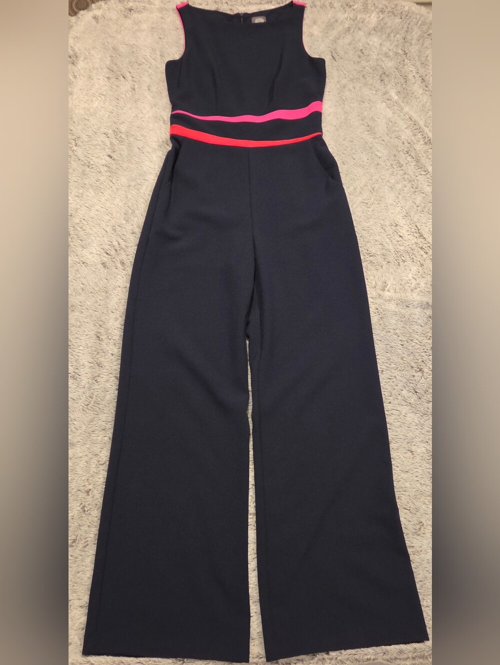 Vince Camuto Navy Sleeveless Wide-Leg Jumpsuit with Hot Pink Waistband Sz 4
